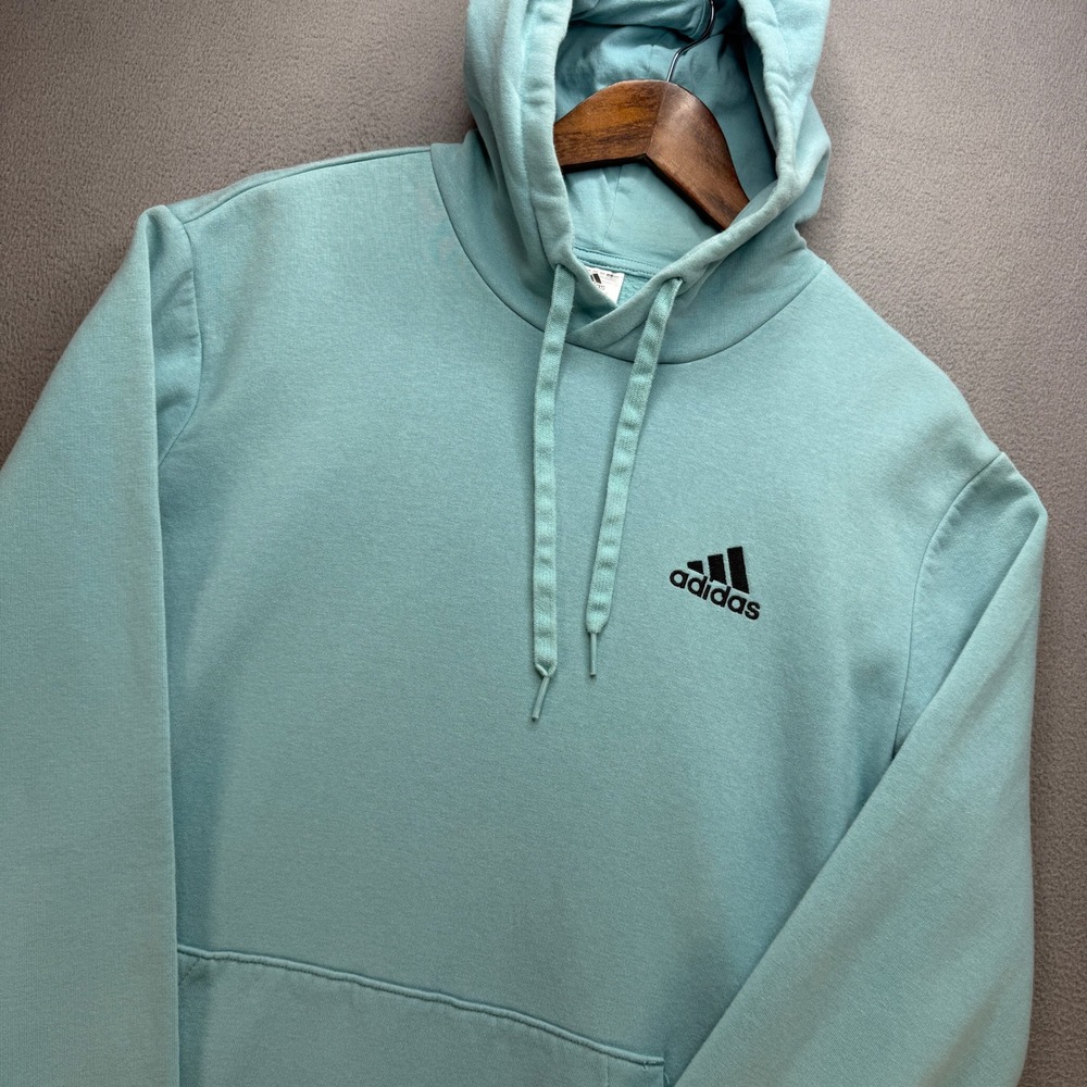 Adidas Essentials Hoodie Mens Size Medium Teal Blue Cotton Blend Athletic H12235